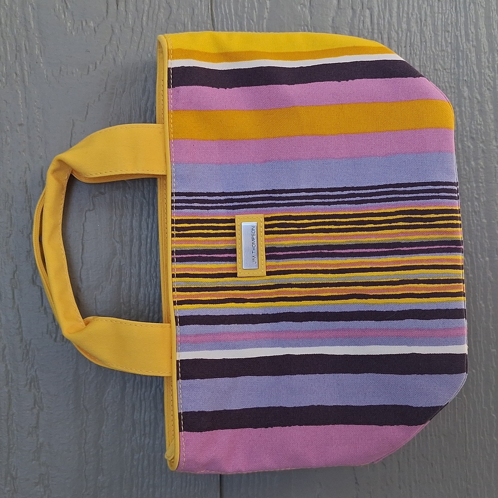 RARE Vintage Jim Thompson Mini Canvas Tote Bag Boho Beach Coastal Colorful